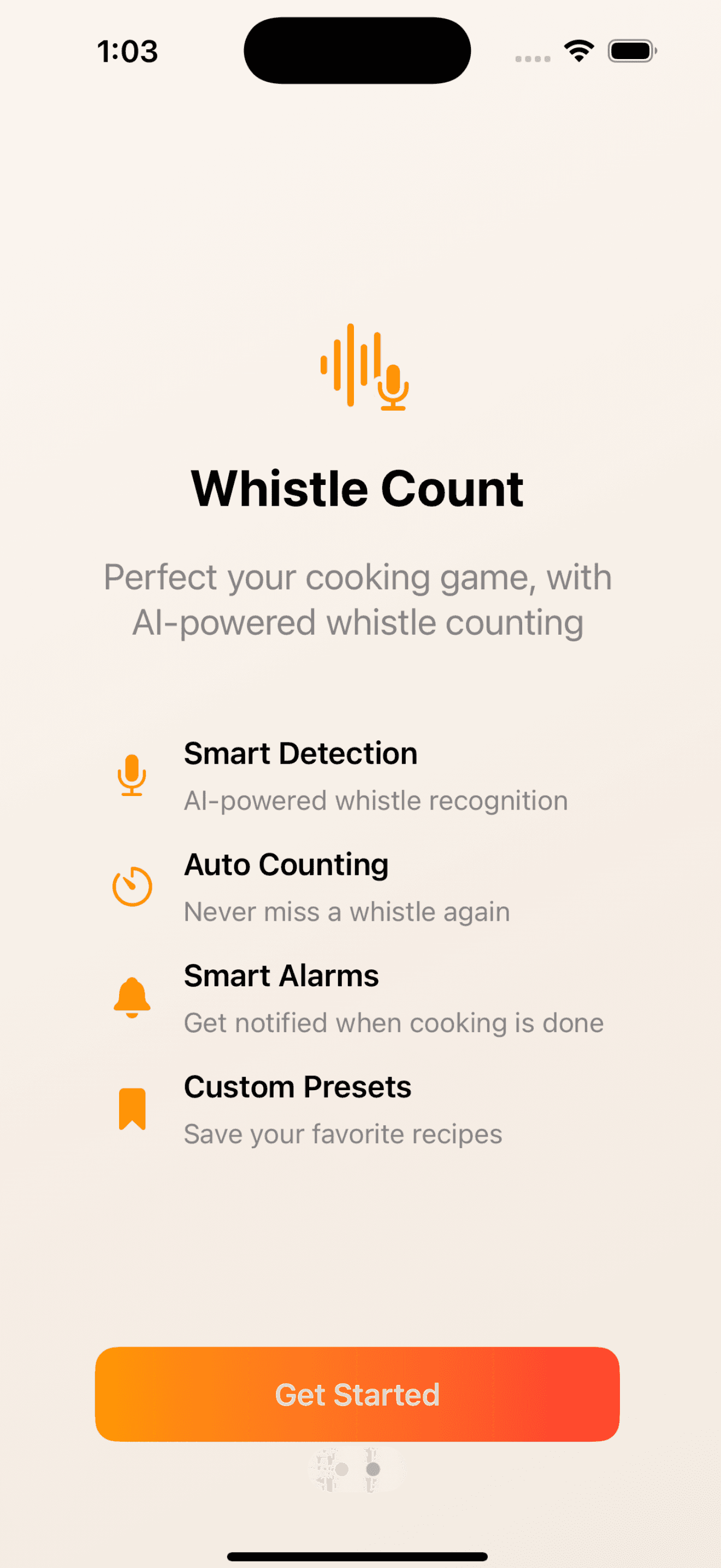 Whistle Counter welcome screen