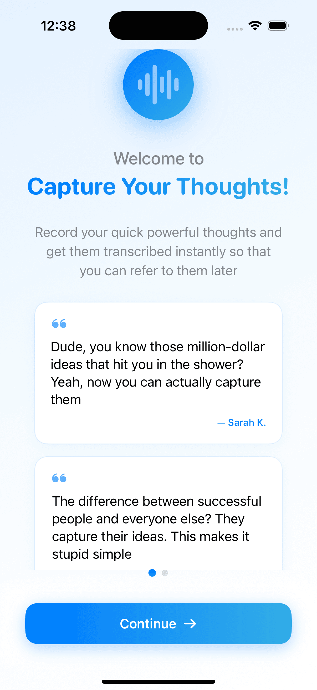 Capture Your Thoughts welcome screen